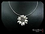 Pendant FLEUR - Handcrafted oxidized fine silver .999, sterling silver Omega chain