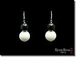 Earrings SNOW DREAMS - Naturel white coral beads, black onyx, sterling silver .925