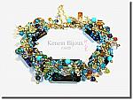 Bracelet CHENILLE - Cristal Swarovski, gold filled 14K, turquoise vritable et agate
