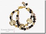 Bracelet TOURBILLION D'OR - Perles de verre au chalumeau faites main (l'artiste amricaine Carol SWOON), verre de Murano, vermeil 24K, argent .925, onyx noir
