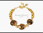 Bracelet GOLDEN CORAL - Handmade glass lampwork beads (American artist Gail KOPS), Murano glass, vermeil 24K