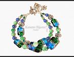 Bracelet BEACH BUM - Handmade glass lampwork beads (American artist Gail KOPS), green jade , howlite, Bali sterling silver .925, Tha Hill fine silver .999
