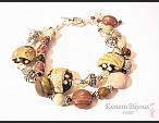 Bracelet SILVER CARAMEL - Handmade glass lampwork beads (American artist Carol SWOON), imperial jasper, crystal Swarovski, Bali sterling silver .925