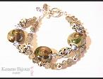 Bracelet SHIMMER SWIRLS - Handmade glass lampwork beads (American artist Carol SWOON), labradorite, crystal Swarovski, Bali sterling silver .925