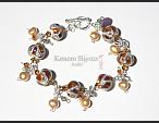 Bracelet SILVER AMBER - Handmade glass lampwork beads (American artist Lisa ANDERSON), cultured pearls, crystal Swarovski, sterling silver .925