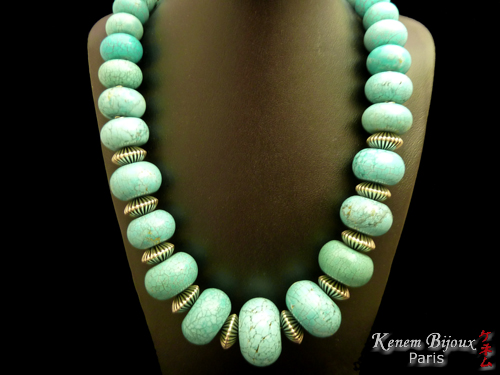 Collier Argent TURQUOISE WHEELS - Perles de turquoise, perles en argent .925